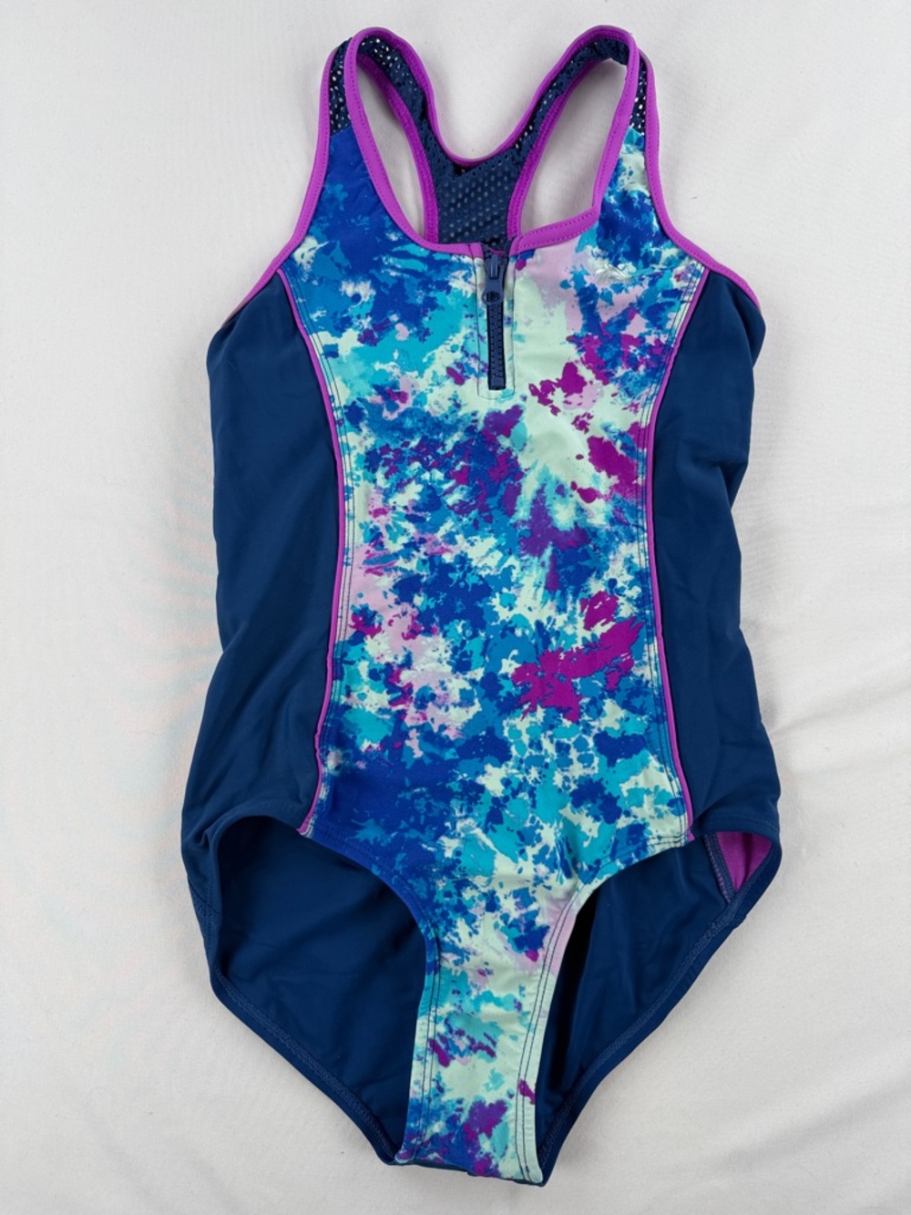 ZeroXposur Girls Blue Tie-Dye One-Piece Swimsuit